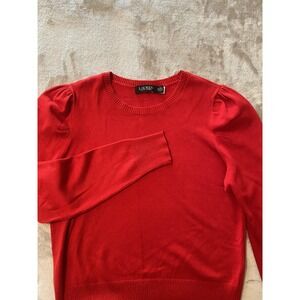 Lauren Ralph Lauren Sweater Womens Sz PL Red Puff Sleeve Classic Holiday Preppy